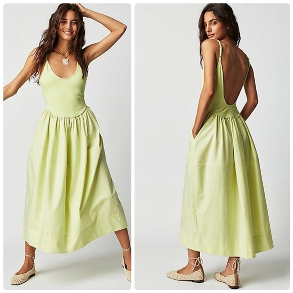 Free People Dresses & Skirts - Free People Dylan Midi Dress in lighting bolt green- missing tag NWOT